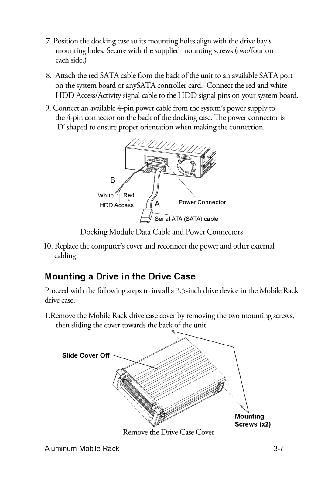 Vantec EZ-Swap2 Removable Hard Drive Rack Serial ATA to Serial ATA, MRK-300ST-BK manual Mounting a Drive in the Drive Case 