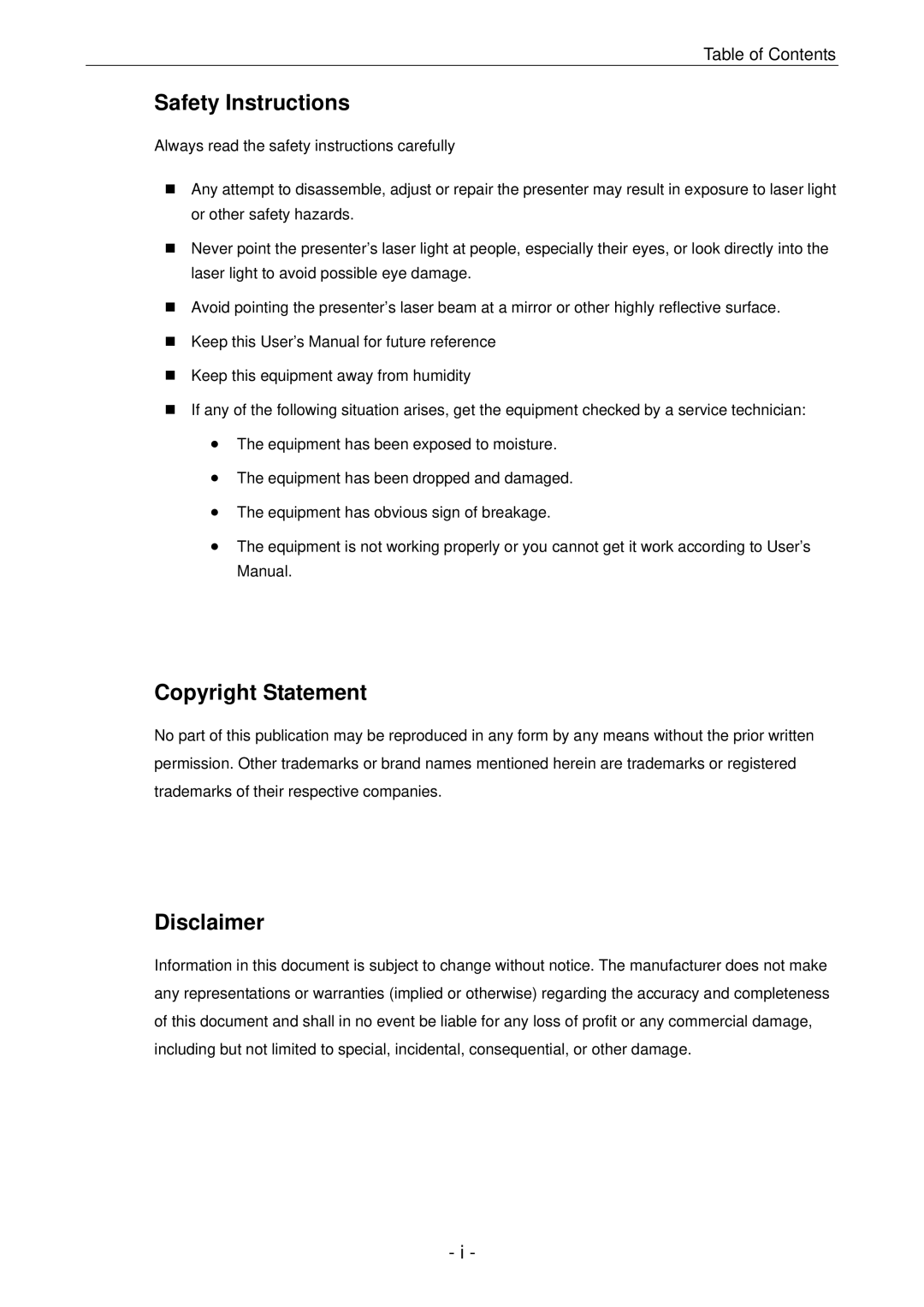 Vantec NBW-100U user manual Safety Instructions 