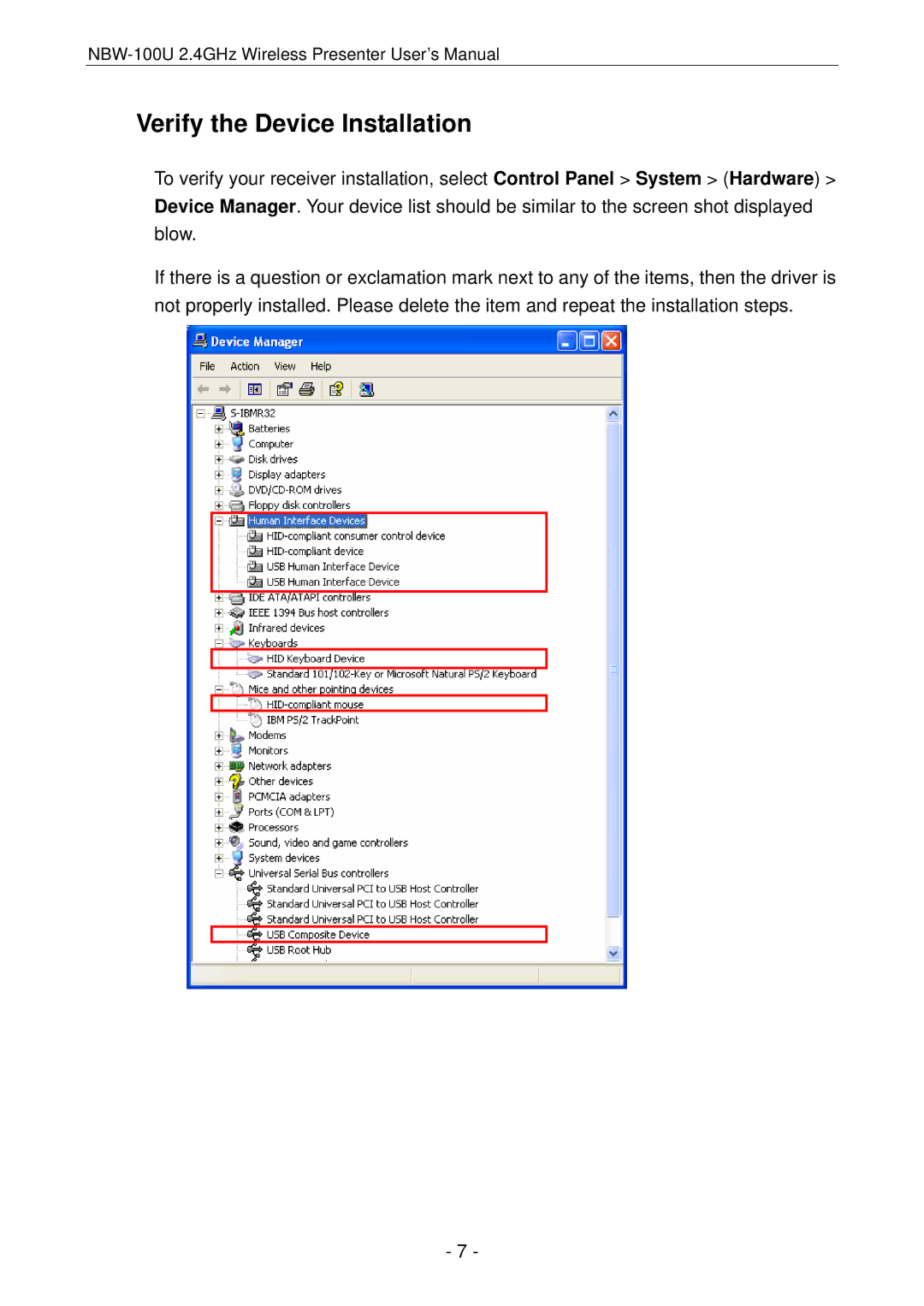 Vantec NBW-100U user manual Verify the Device Installation 