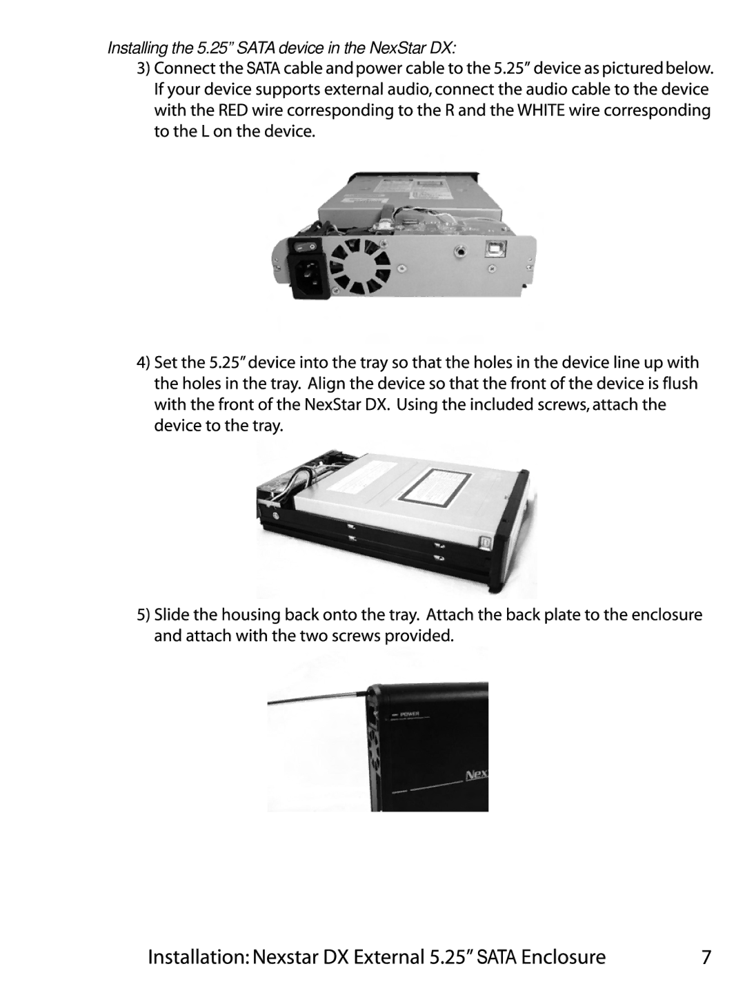 Vantec manual Installing the 5.25 Sata device in the NexStar DX 