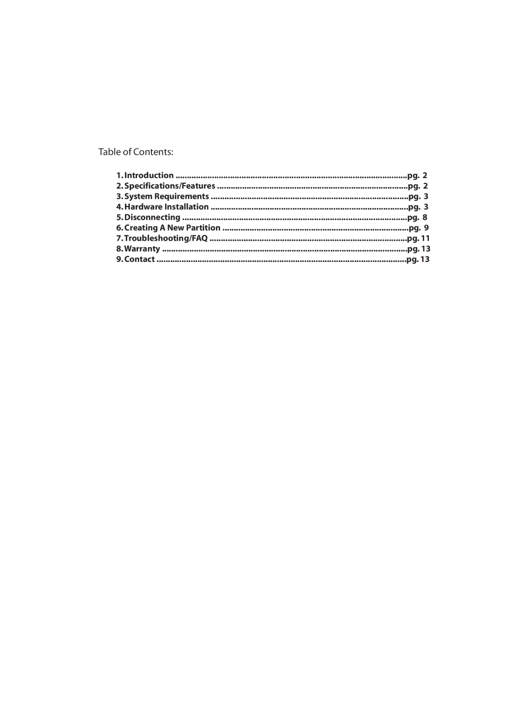 Vantec None manual Table of Contents 