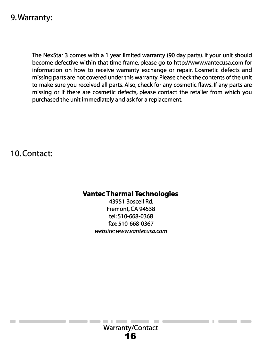 Vantec NST-260U2-RD user manual Warranty/Contact, Vantec Thermal Technologies 