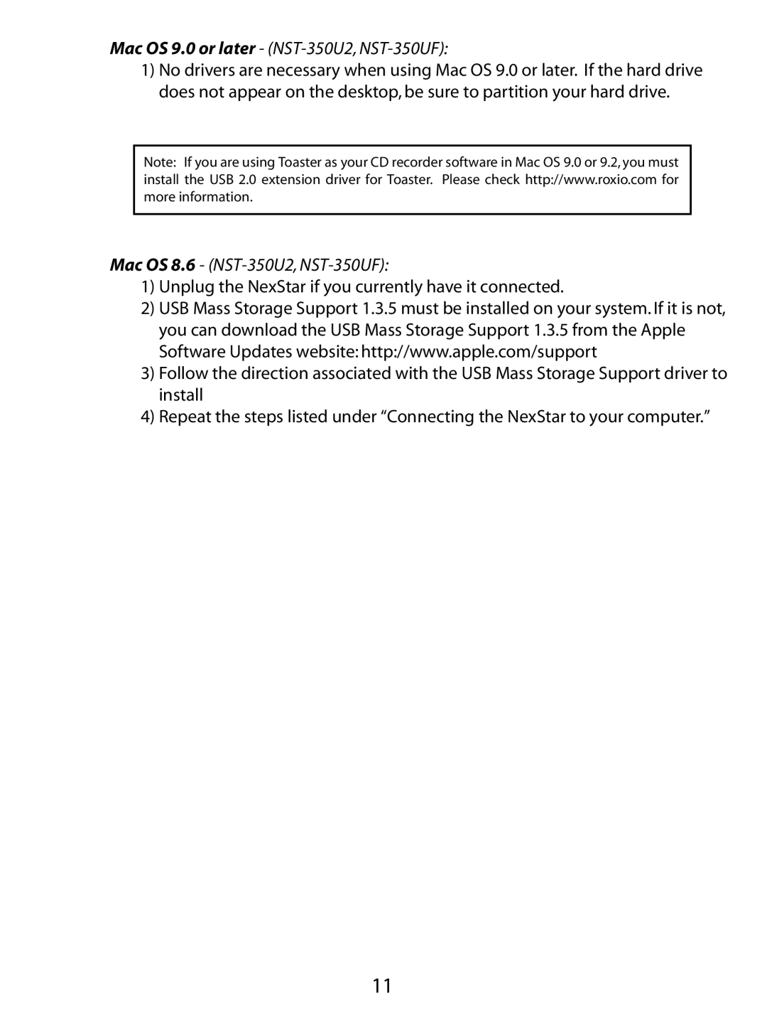 Vantec user manual Mac OS 9.0 or later NST-350U2, NST-350UF, Mac OS 8.6 NST-350U2, NST-350UF 