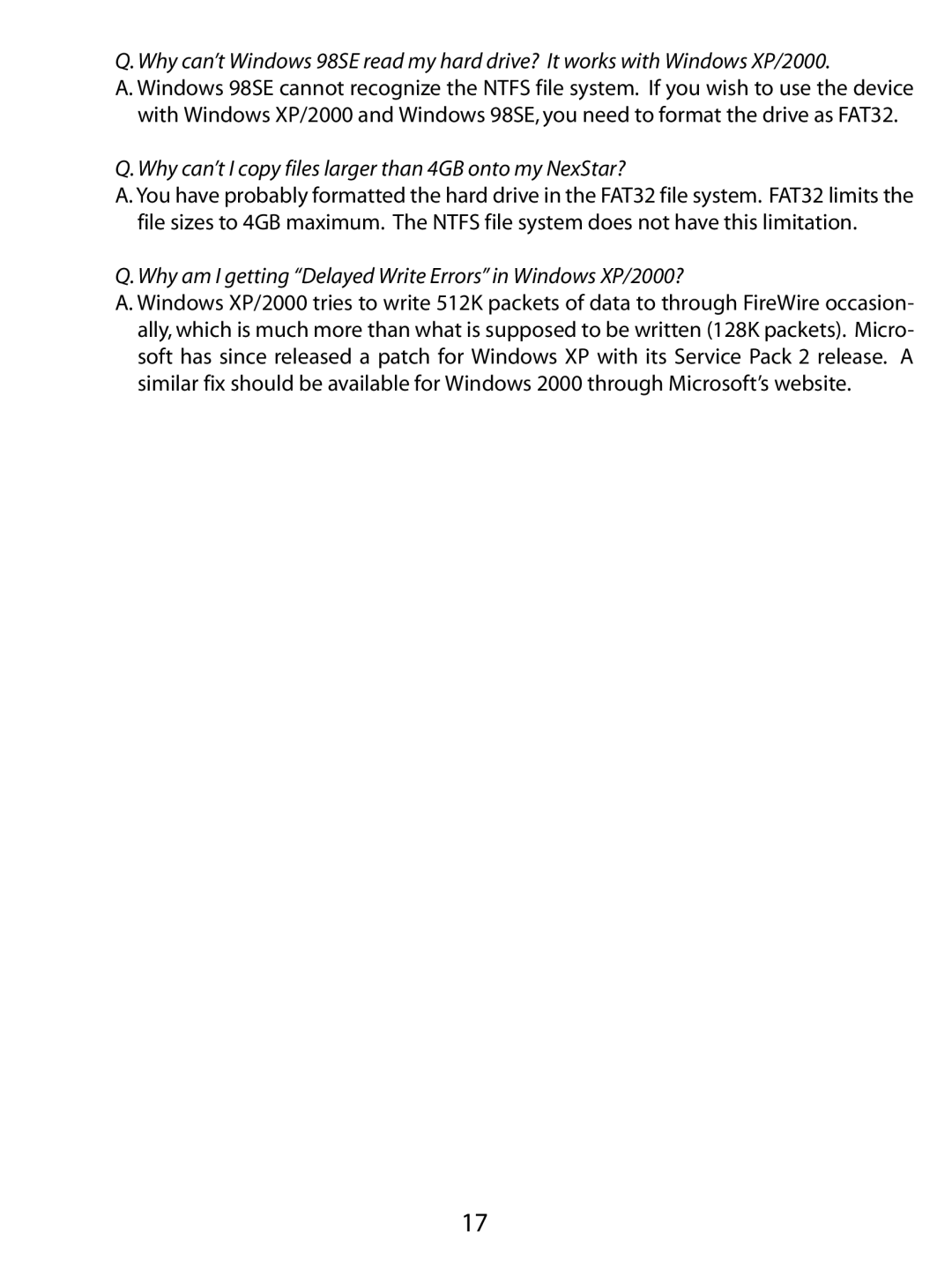 Vantec NST-350U2, NST-350UF user manual Why can’t I copy files larger than 4GB onto my NexStar? 