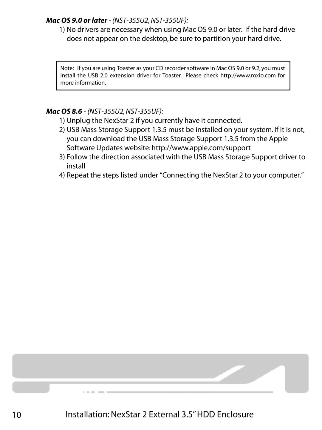 Vantec user manual Mac OS 9.0 or later NST-355U2, NST-355UF, Mac OS 8.6 NST-355U2, NST-355UF 