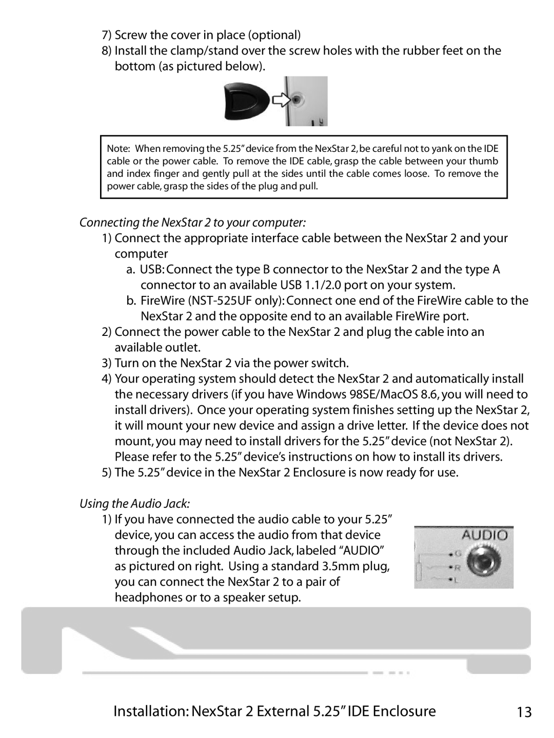 Vantec 355UF, NST-355U2 user manual Connecting the NexStar 2 to your computer, Using the Audio Jack 