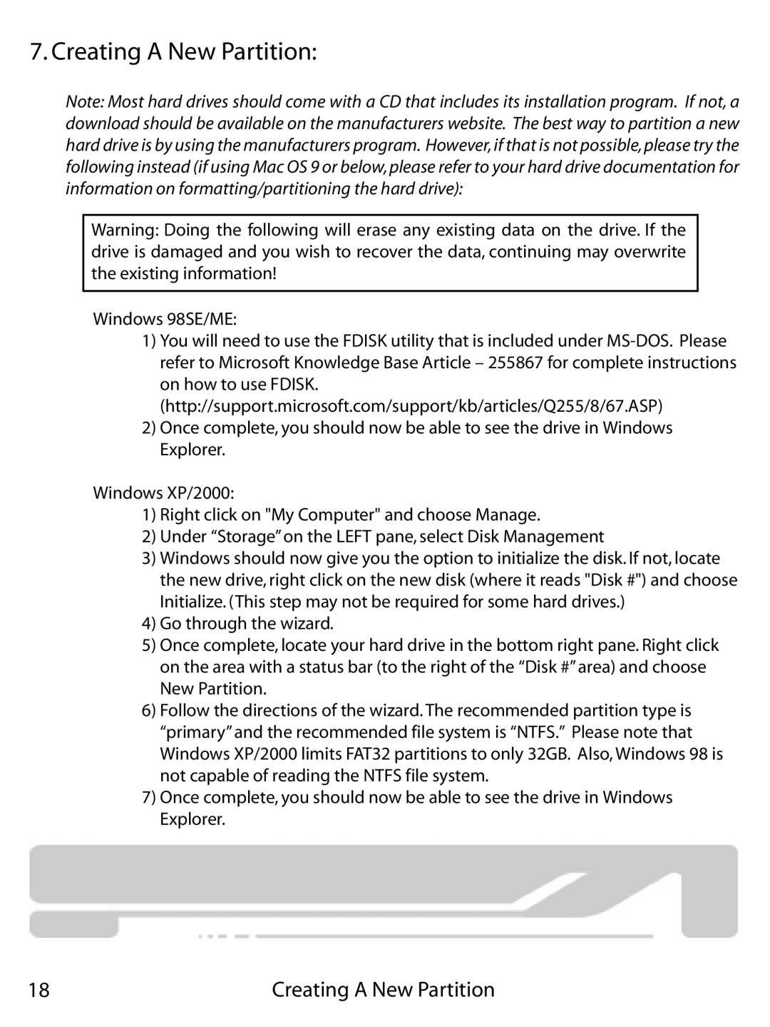 Vantec NST-355U2, 355UF user manual Creating a New Partition 