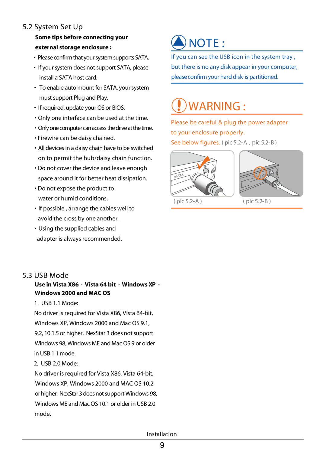 Vantec NST-360FBSU-BK user manual System Set Up, Using the supplied cables Adapter is always recommended 