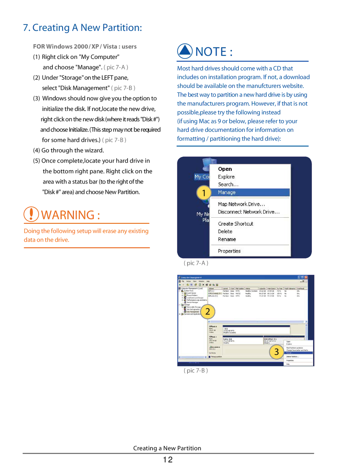 Vantec NST-360FBSU-BK user manual Creating a New Partition, Go through the wizard 