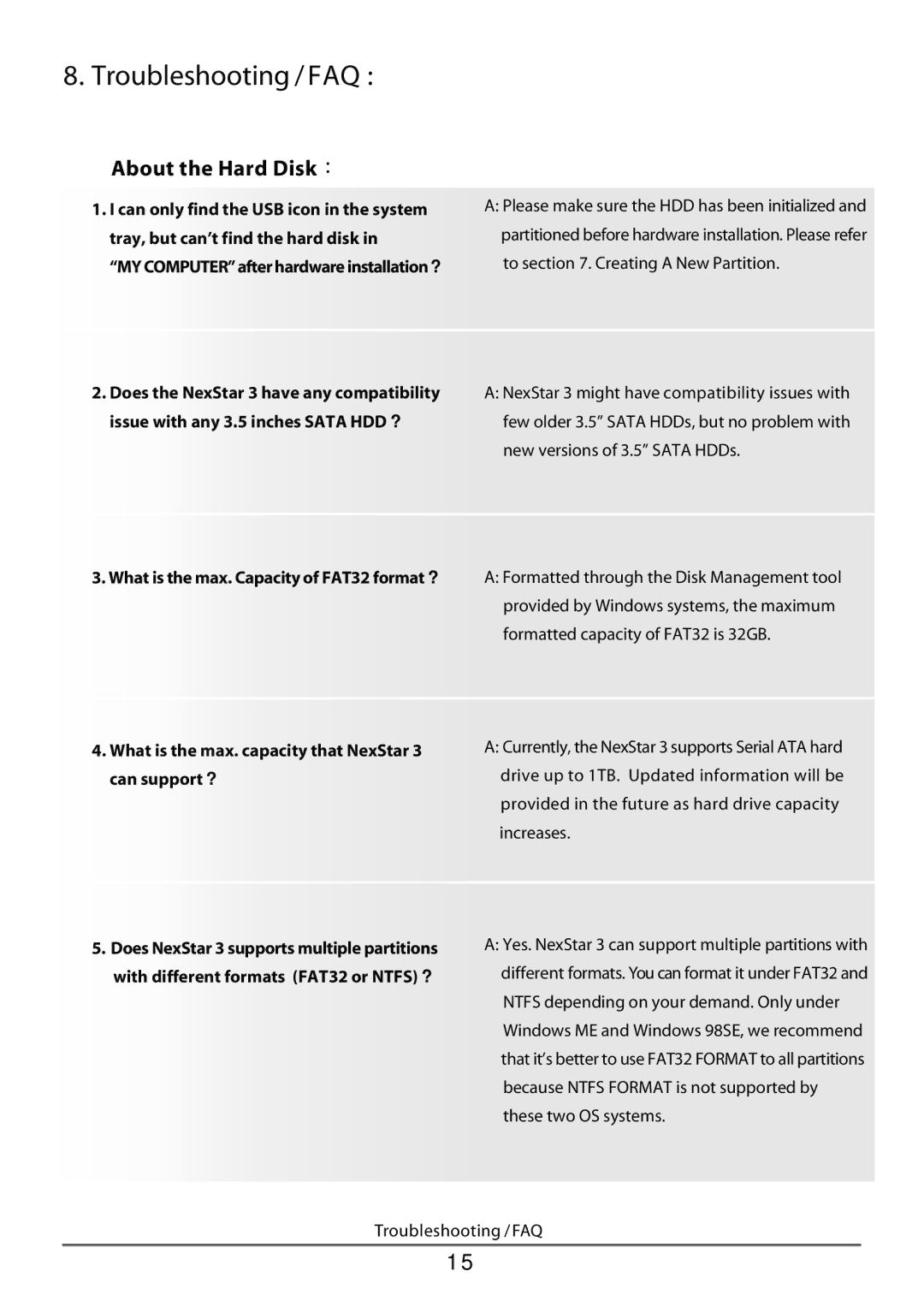 Vantec NST-360FBSU-BK user manual Troubleshooting /FAQ, What is the max. capacity that NexStar 3 can support ? 