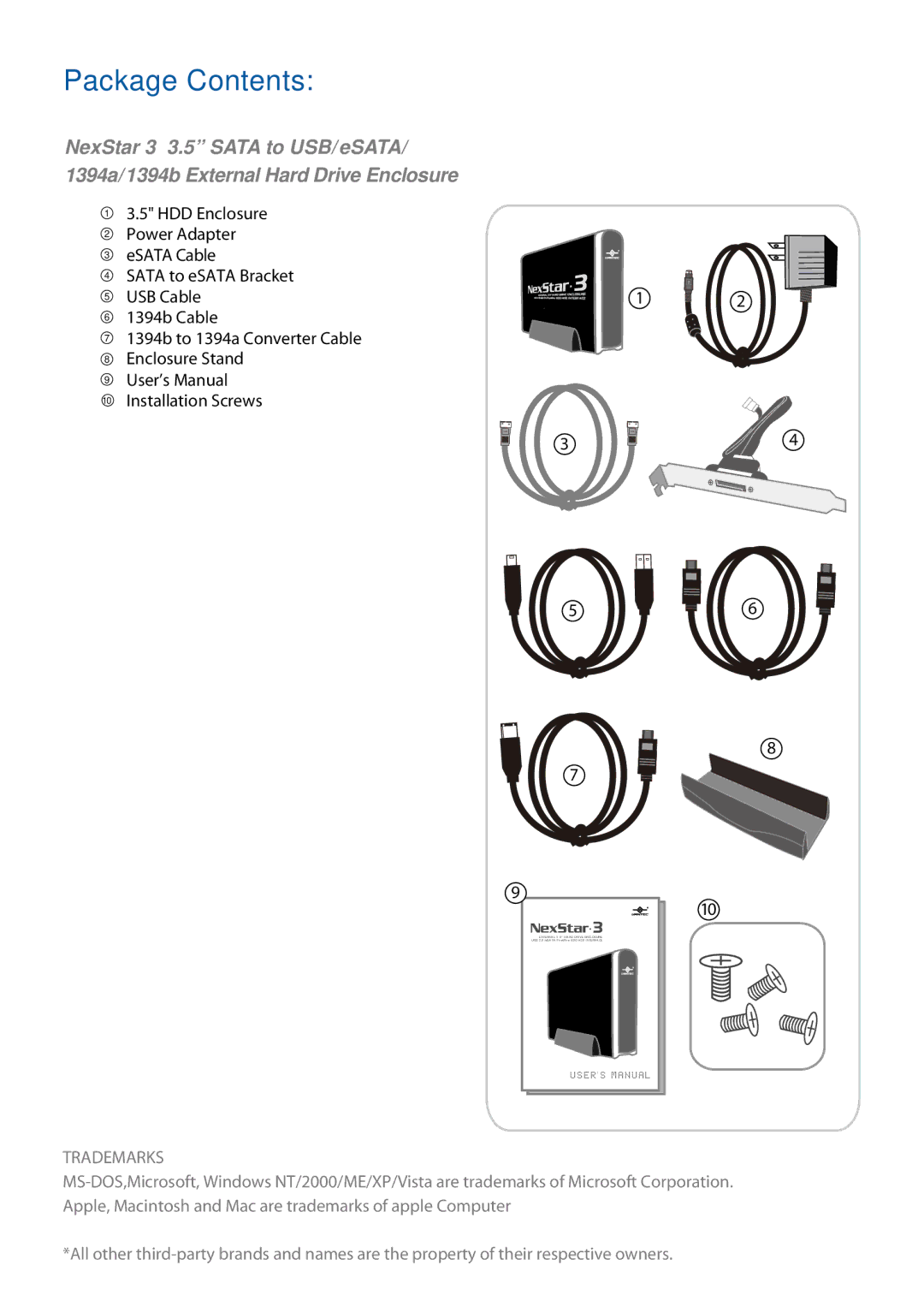 Vantec NST-360FBSU-BK user manual Package Contents 