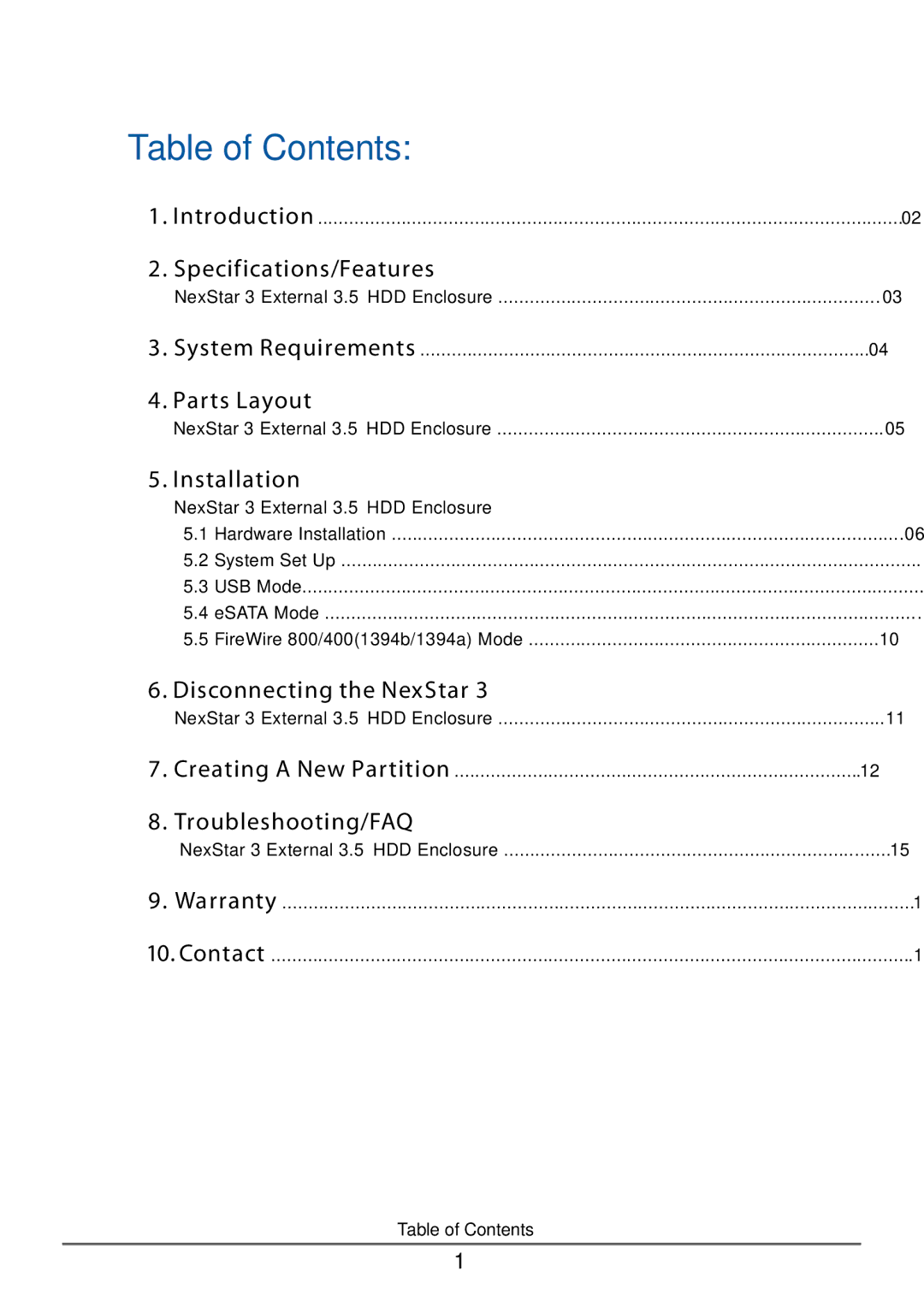 Vantec NST-360FBSU-BK user manual Table of Contents 