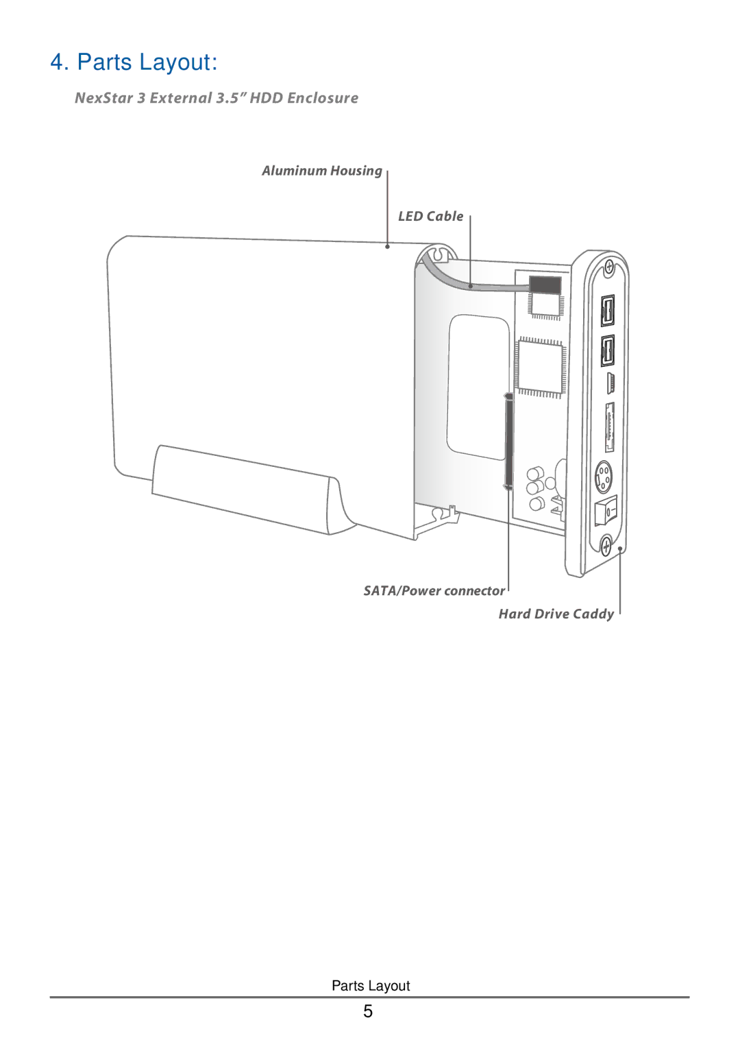 Vantec NST-360FBSU-BK user manual Parts Layout 