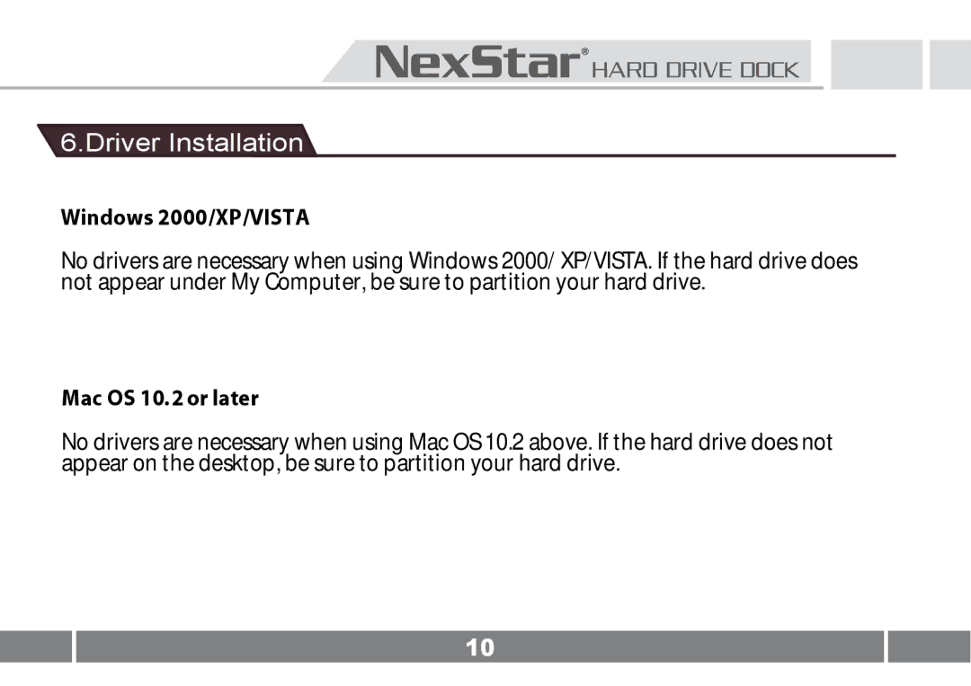 Vantec NST-D100FBSU user manual Driver Installation, Windows 2000/XP/VISTA 