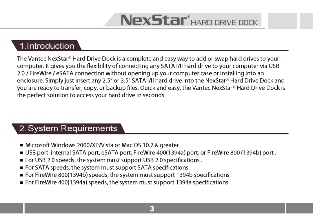 Vantec NST-D100FBSU user manual Introduction, System Requirements 