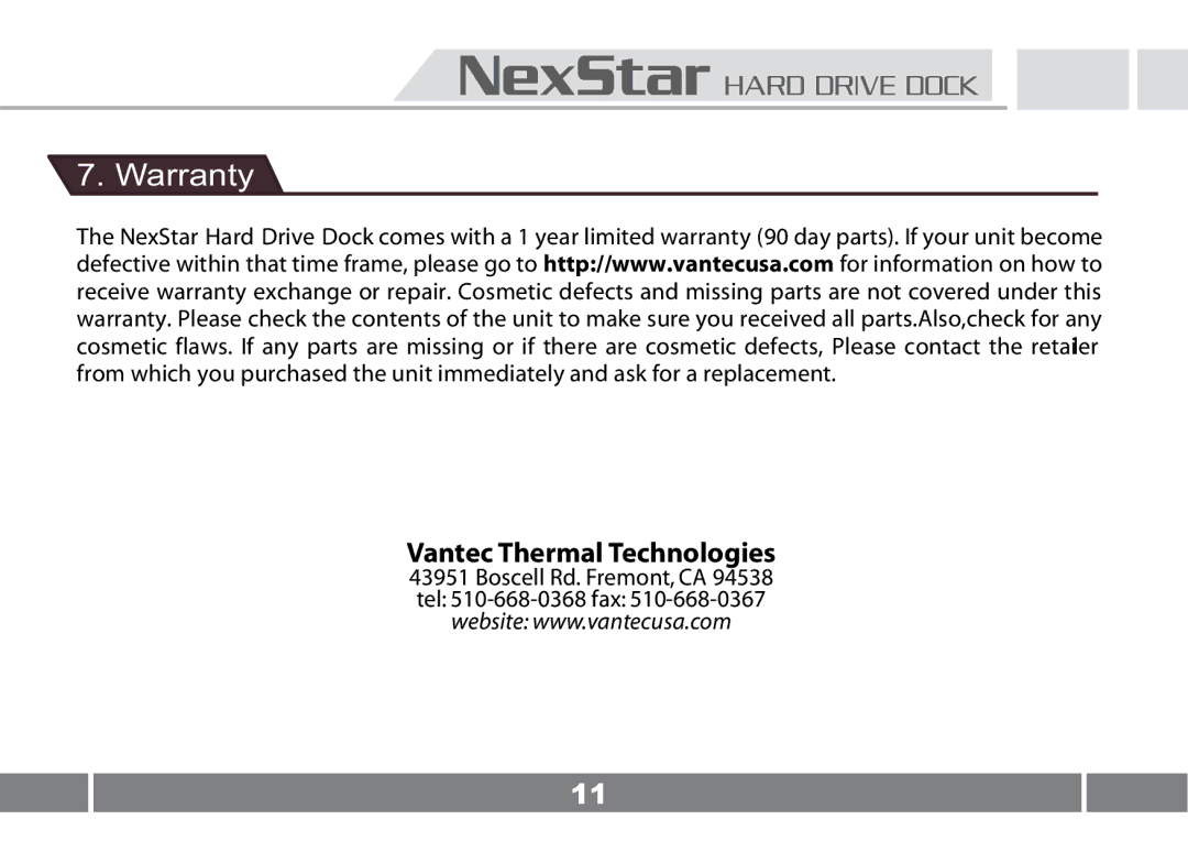 Vantec NST-D100UFS user manual Warranty 