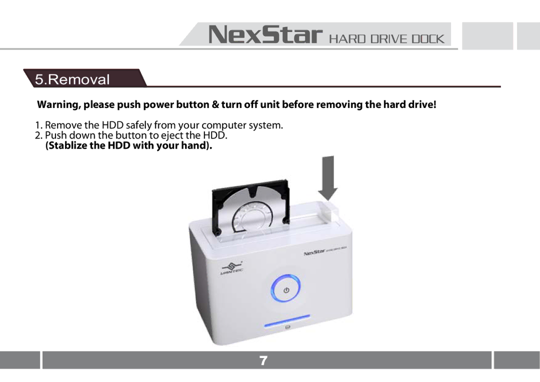 Vantec NST-D100UFS user manual Removal 