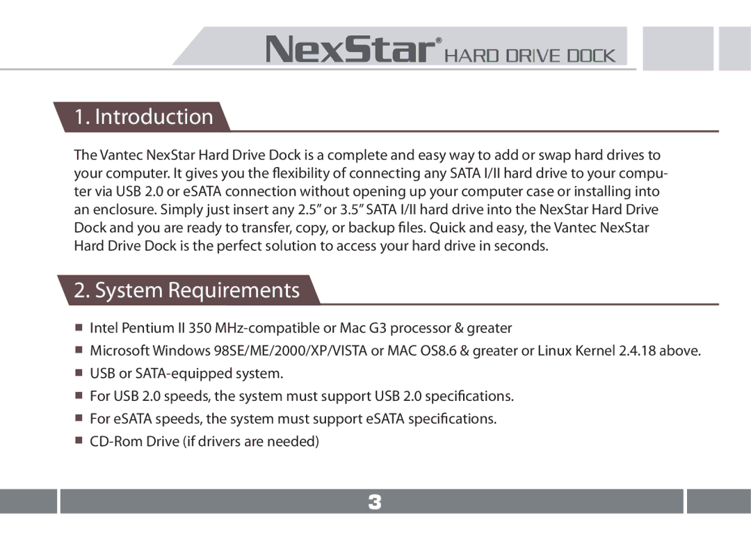 Vantec NST-D150SU-BK user manual Introduction, System Requirements 