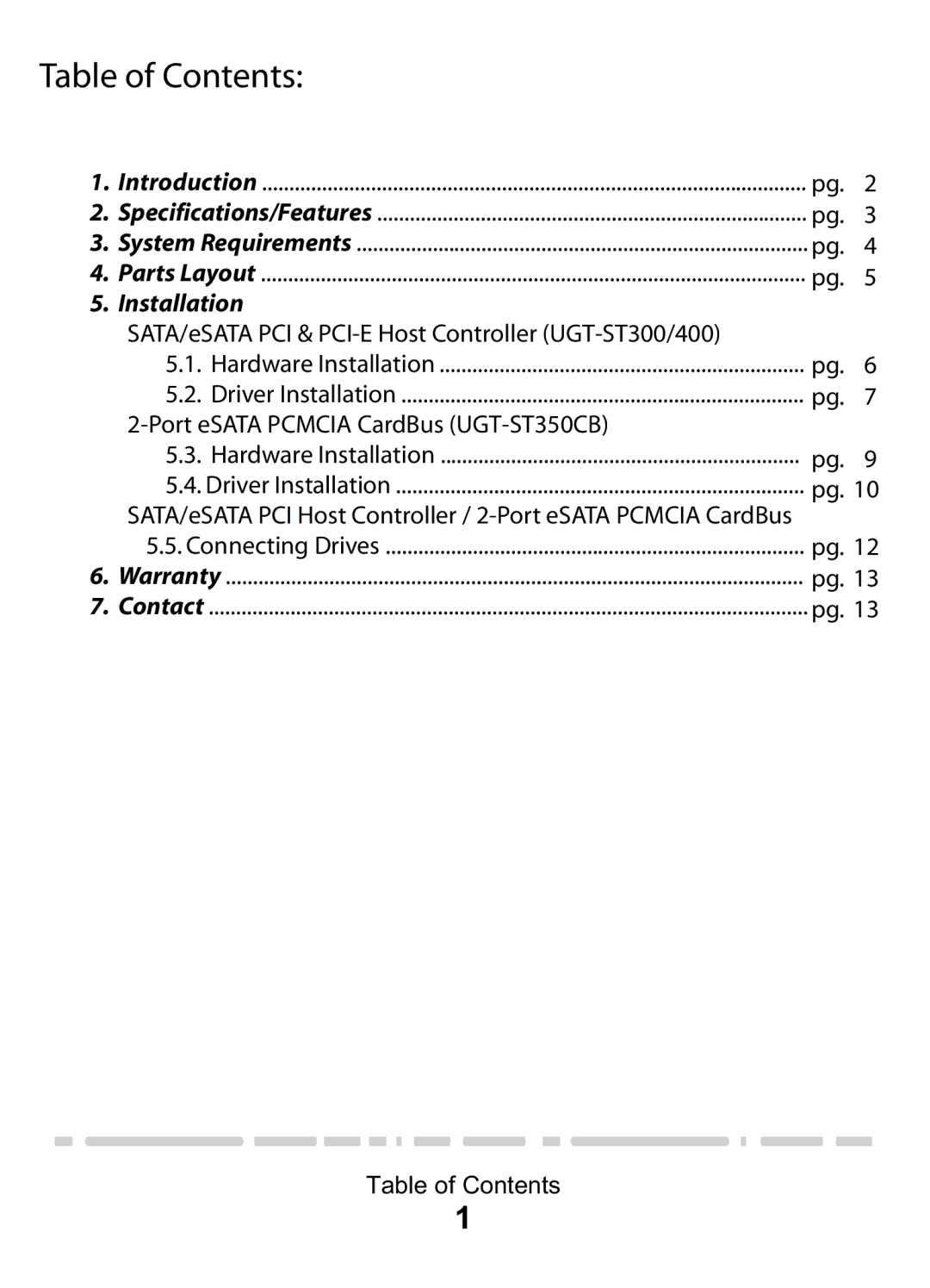 Vantec PCI & PCI-E Card & CardBus manual Table of Contents 