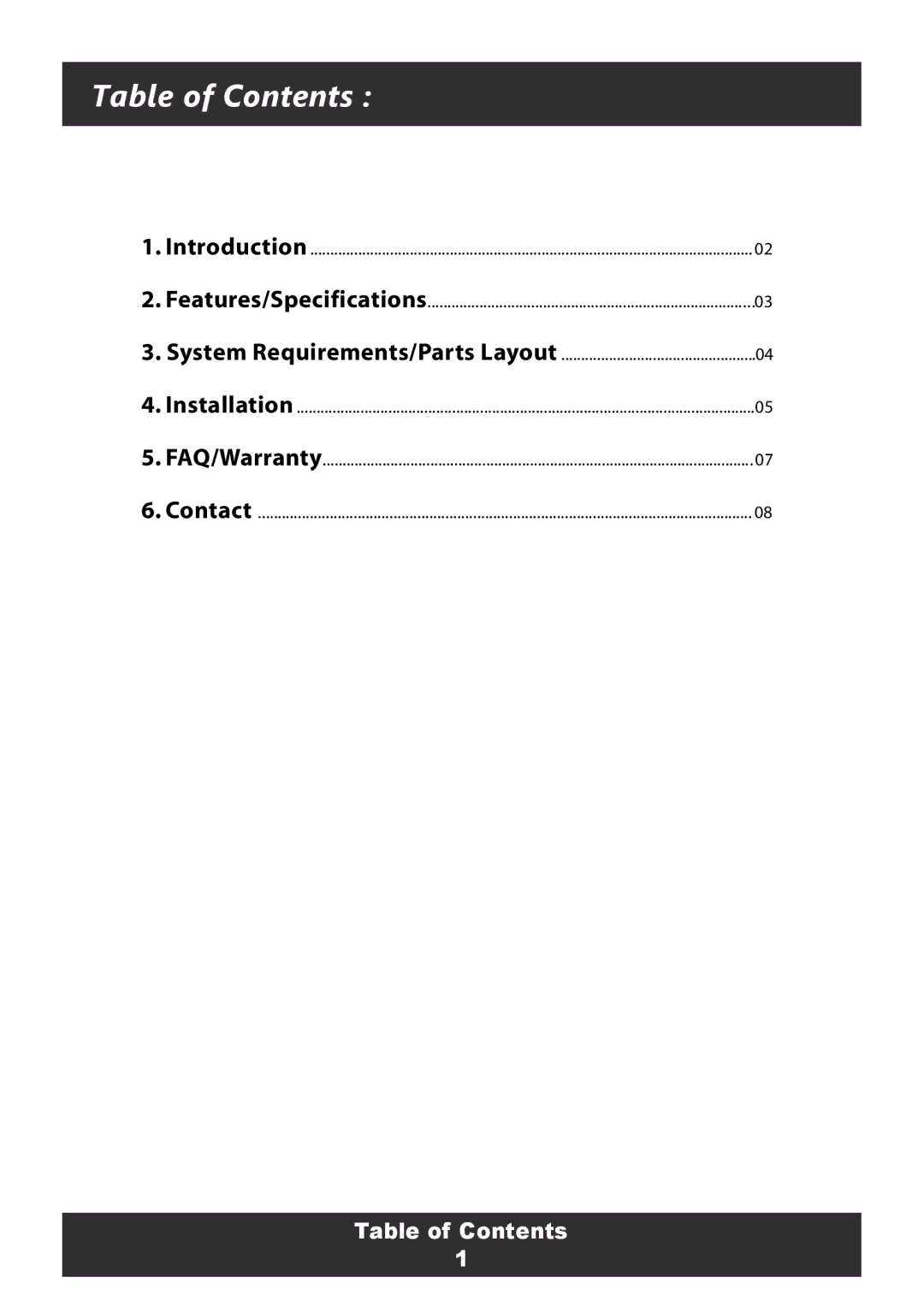 Vantec UGT-CR955-BK user manual Table of Contents 