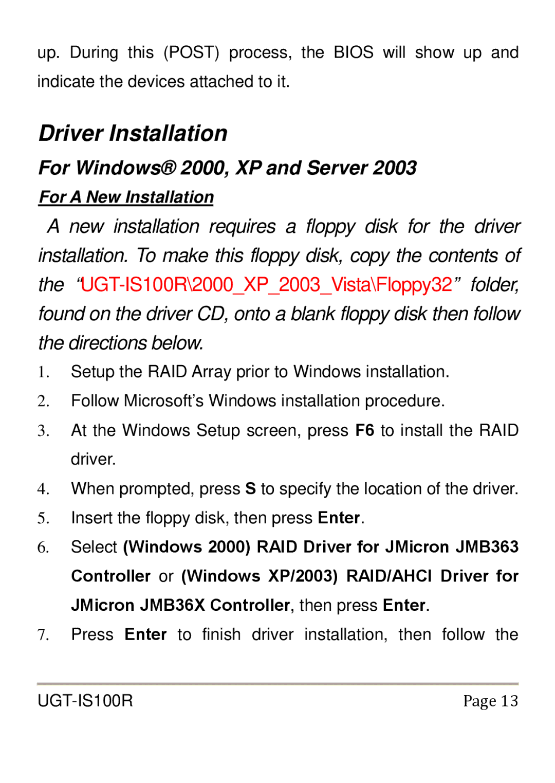 Vantec UGT-IS100R user manual Driver Installation, For Windows 2000, XP and Server 