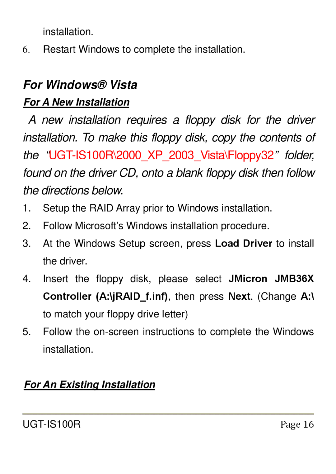 Vantec UGT-IS100R user manual For Windows Vista 