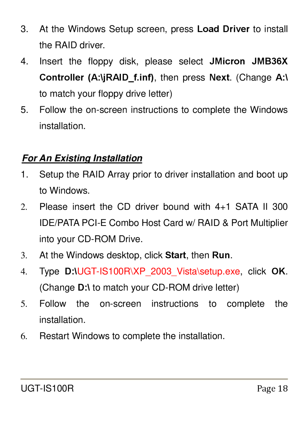 Vantec UGT-IS100R user manual For An Existing Installation 