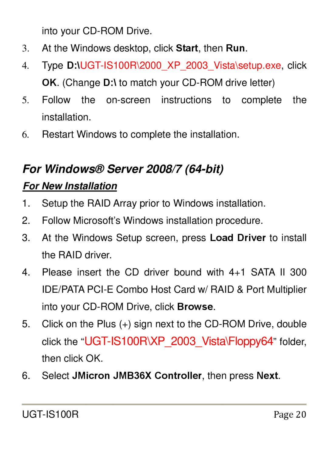 Vantec UGT-IS100R user manual For Windows Server 2008/7 64-bit 