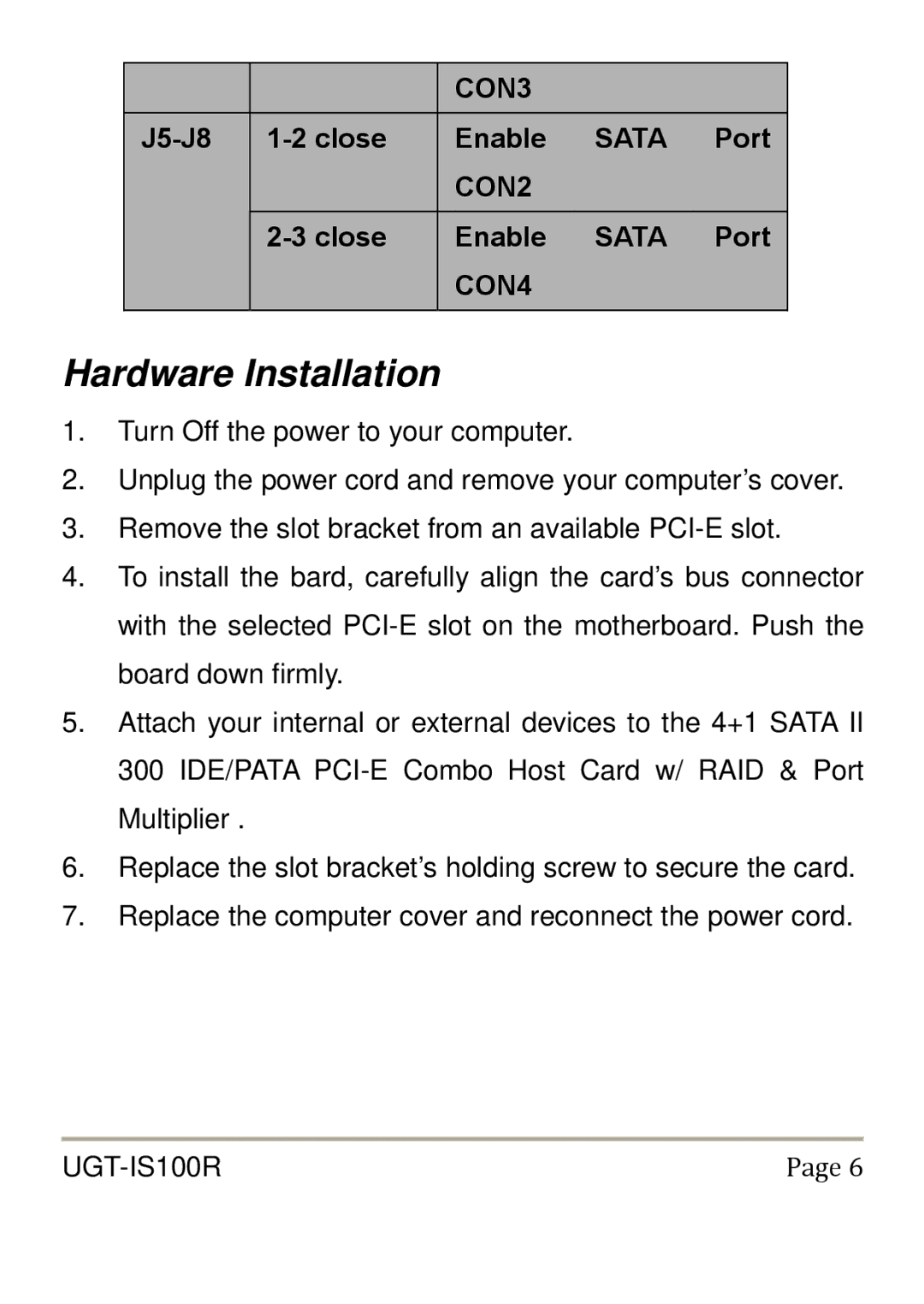 Vantec UGT-IS100R user manual CON3 