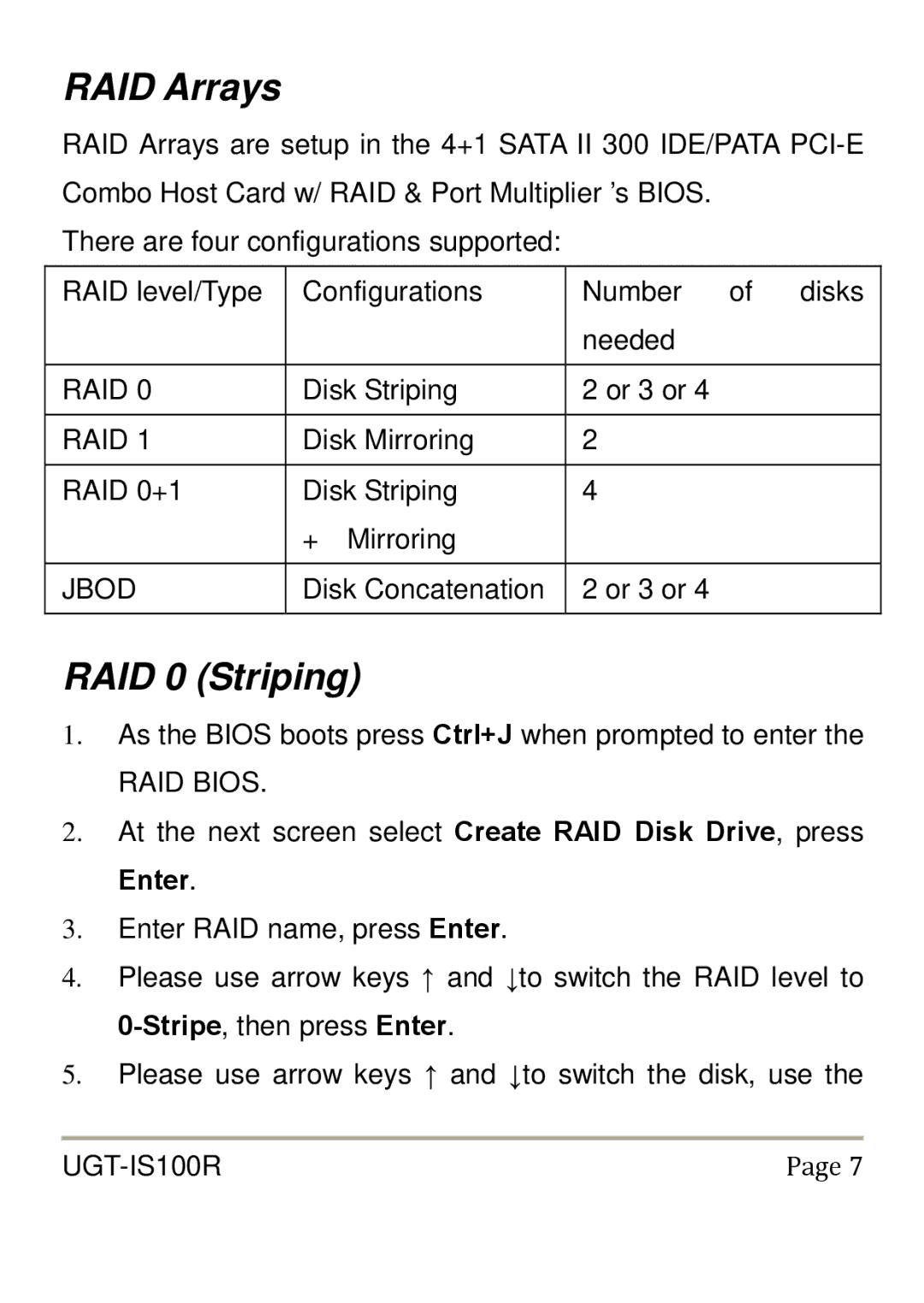 Vantec UGT-IS100R user manual RAID 0 Striping, RAID Bios 