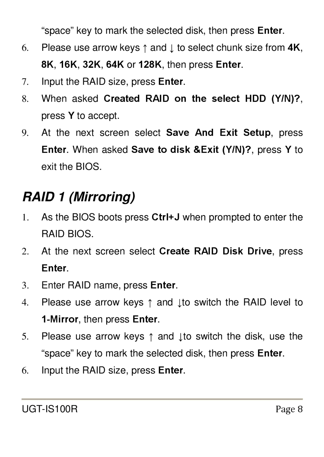 Vantec UGT-IS100R user manual RAID 1 Mirroring 