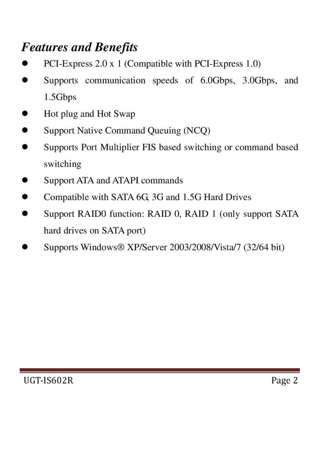 Vantec UGT-IS602R user manual Features and Benefits 