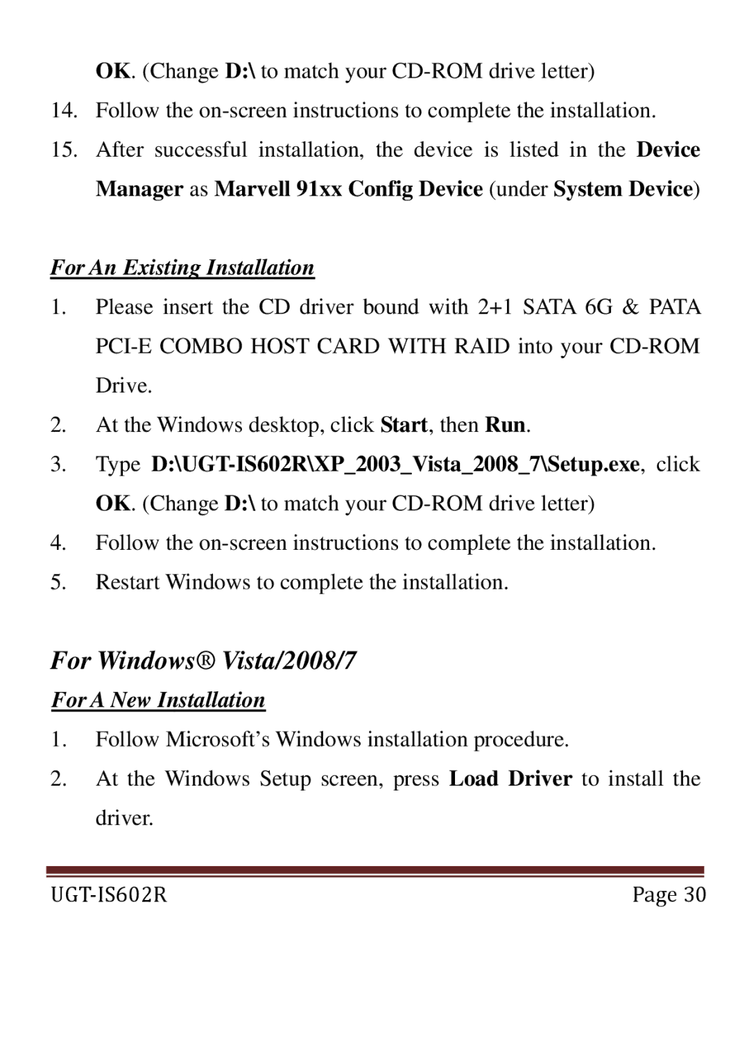 Vantec UGT-IS602R user manual For Windows Vista/2008/7 