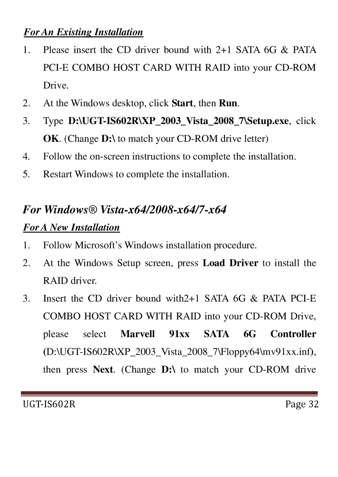 Vantec UGT-IS602R user manual For Windows Vista-x64/2008-x64/7-x64 