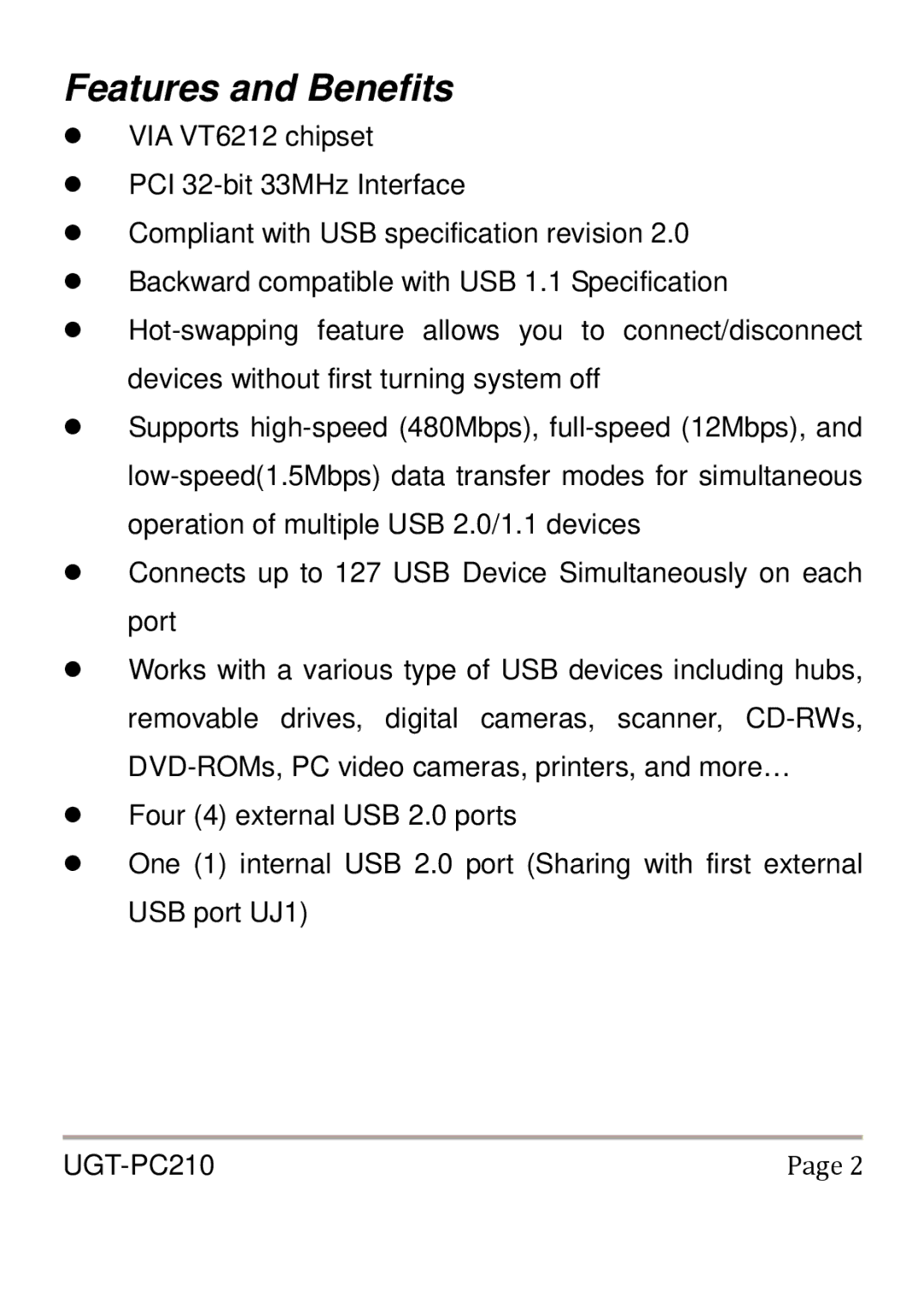 Vantec UGT-PC210 user manual Features and Benefits 