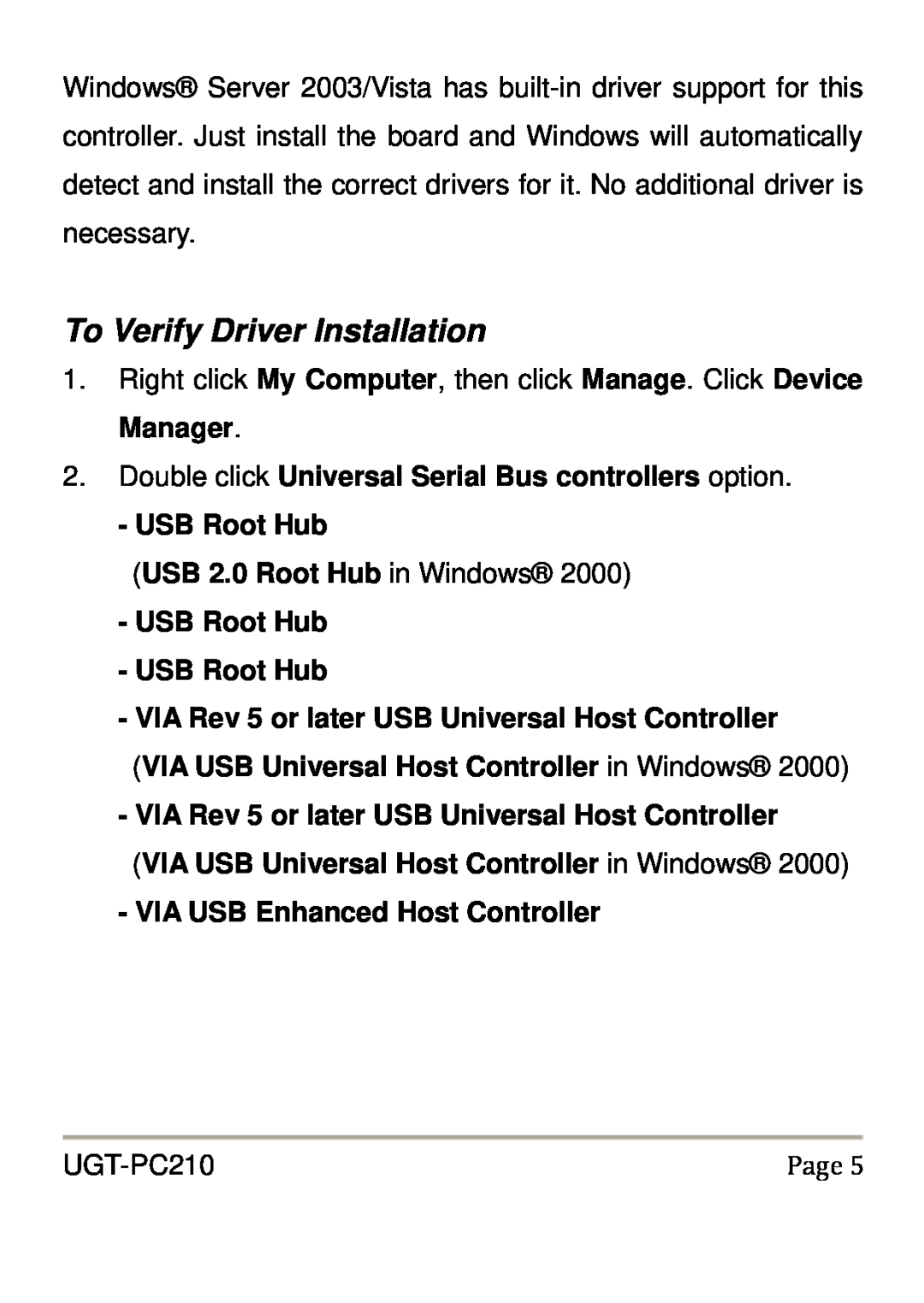 Vantec UGT-PC210 user manual To Verify Driver Installation 