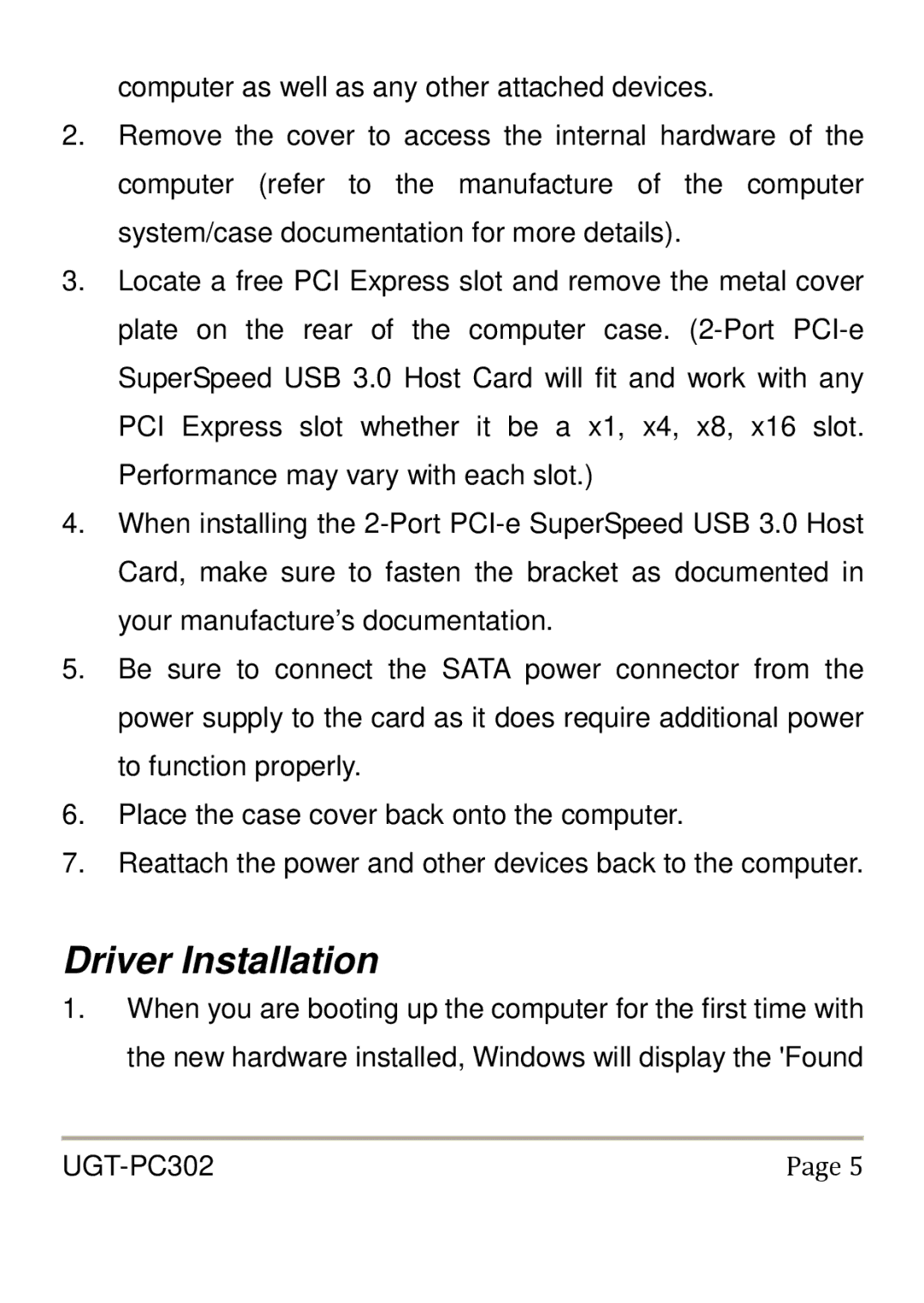 Vantec UGT-PC302 user manual Driver Installation 