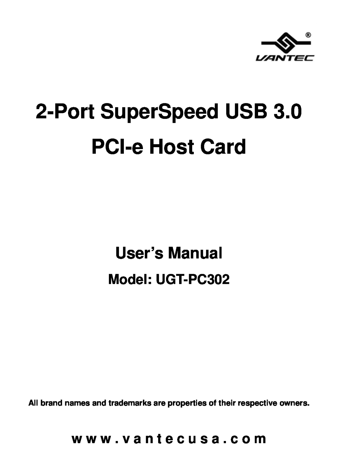 Vantec user manual Port SuperSpeed USB PCI-e Host Card, User’s Manual, Model UGT-PC302 