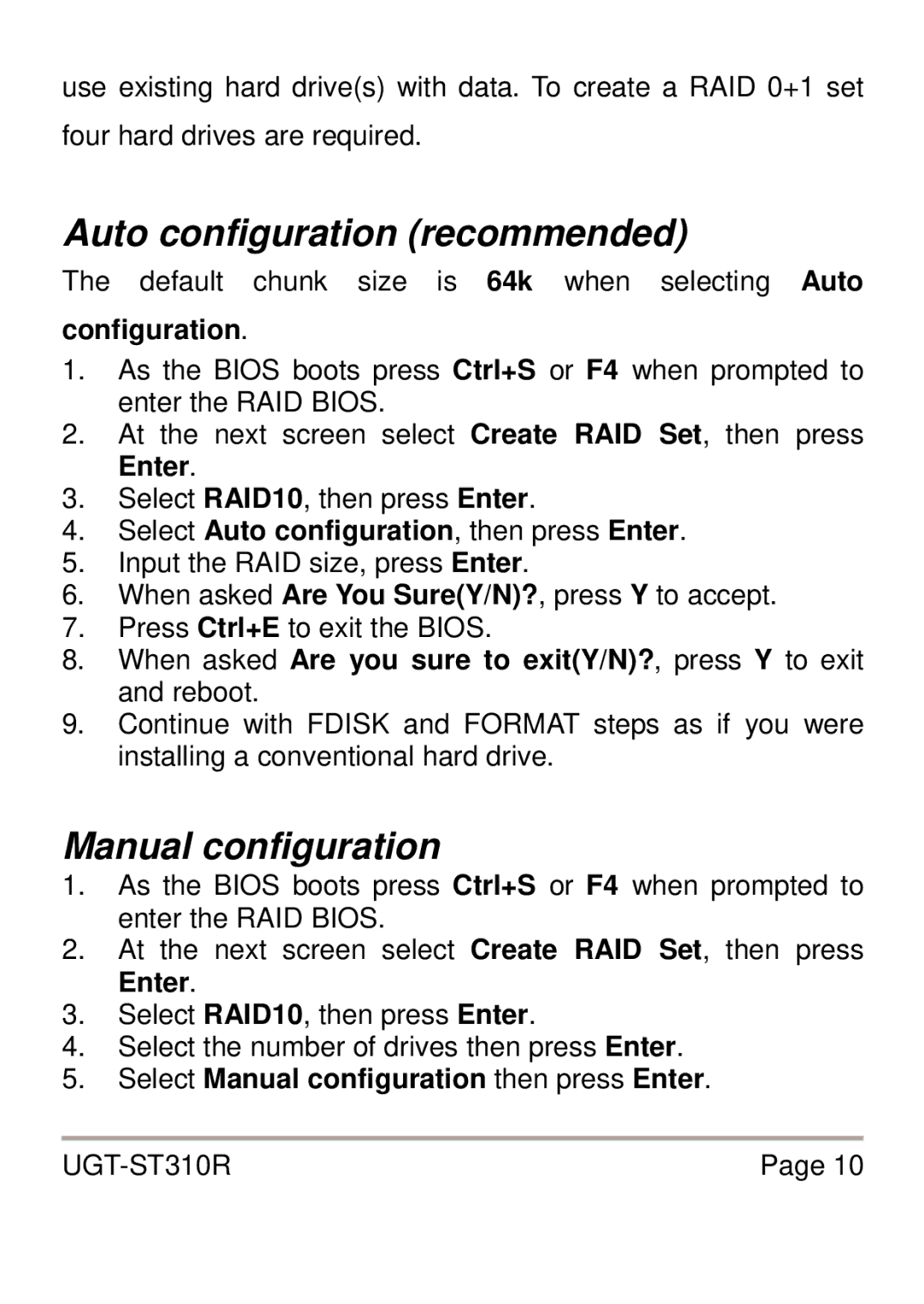 Vantec UGT-ST310R user manual Auto configuration recommended 