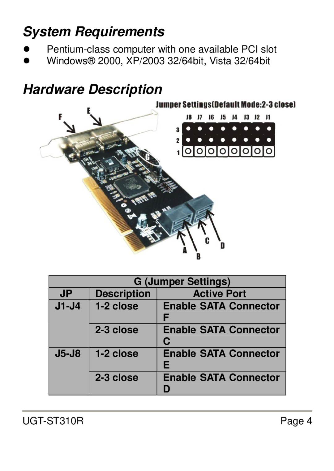 Vantec UGT-ST310R user manual System Requirements, Hardware Description 