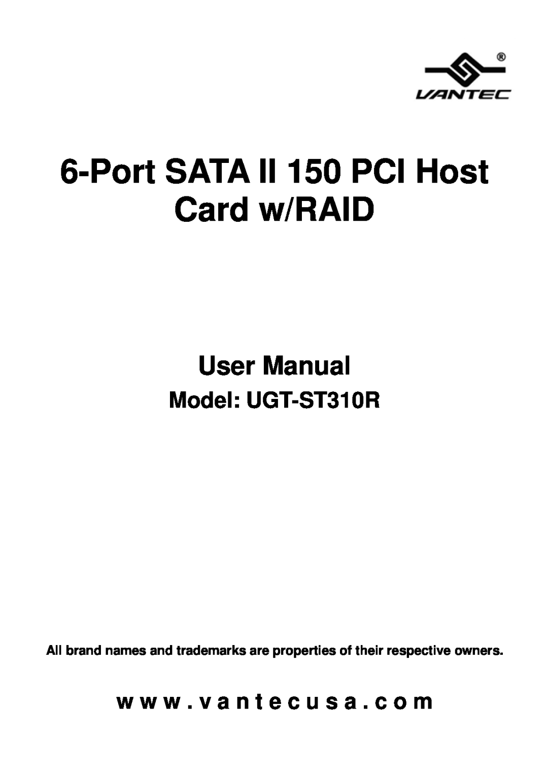 Vantec user manual Port SATA II 150 PCI Host Card w/RAID, User Manual, Model UGT-ST310R 