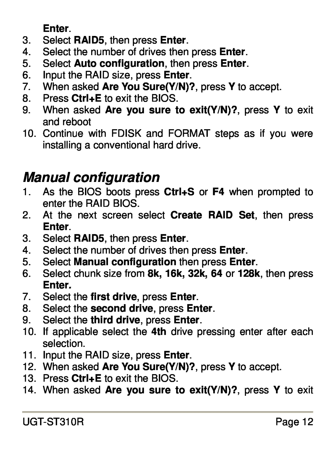 Vantec UGT-ST310R user manual Manual configuration, Select Auto configuration, then press Enter 