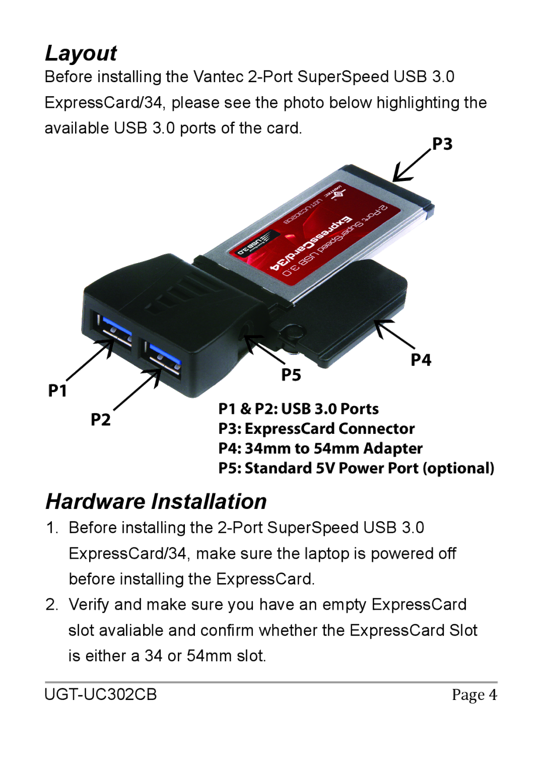 Vantec UGT-UC302CB user manual Layout, Hardware Installation 