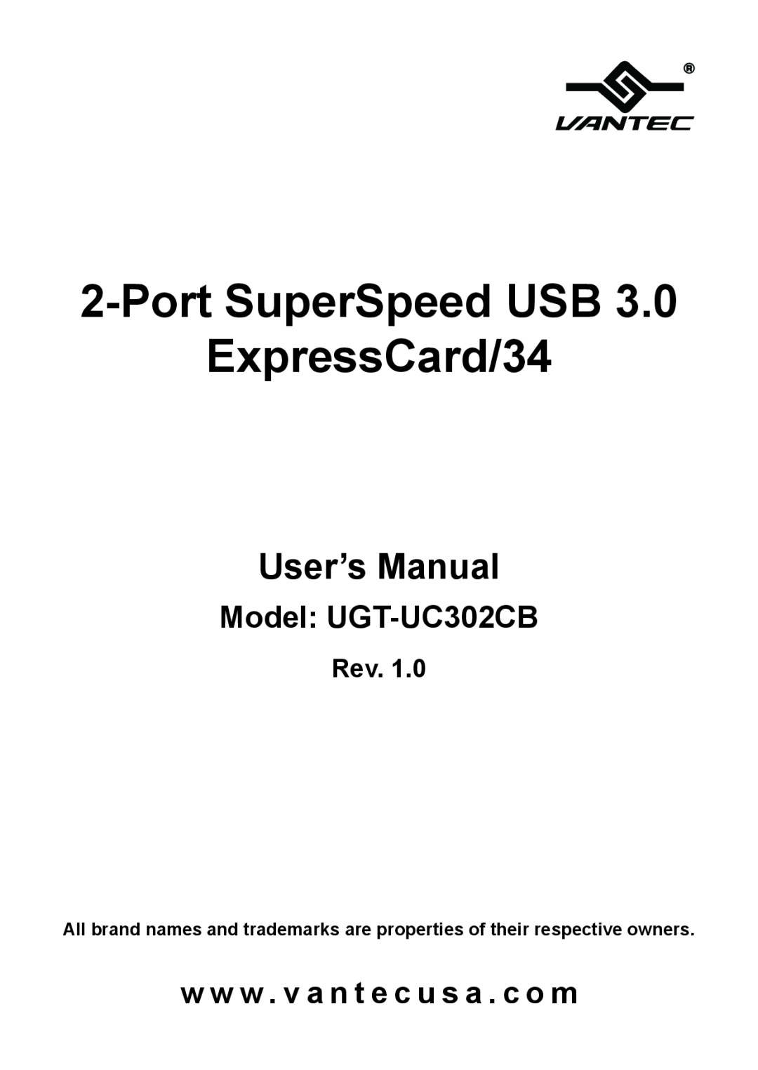 Vantec user manual Port SuperSpeed USB ExpressCard/34, User’s Manual, Model UGT-UC302CB 