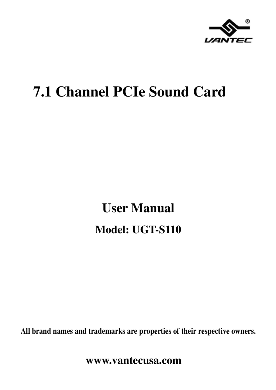 Vantec UGTS110 user manual Channel PCIe Sound Card 