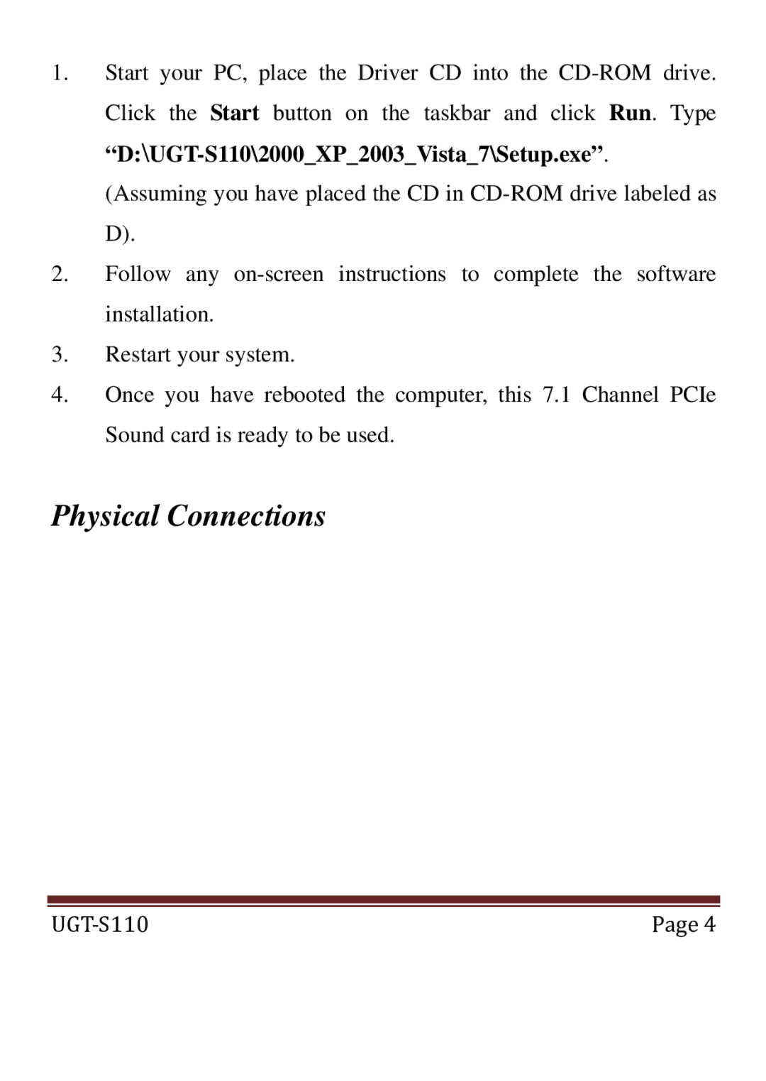 Vantec UGTS110 user manual Physical Connections 