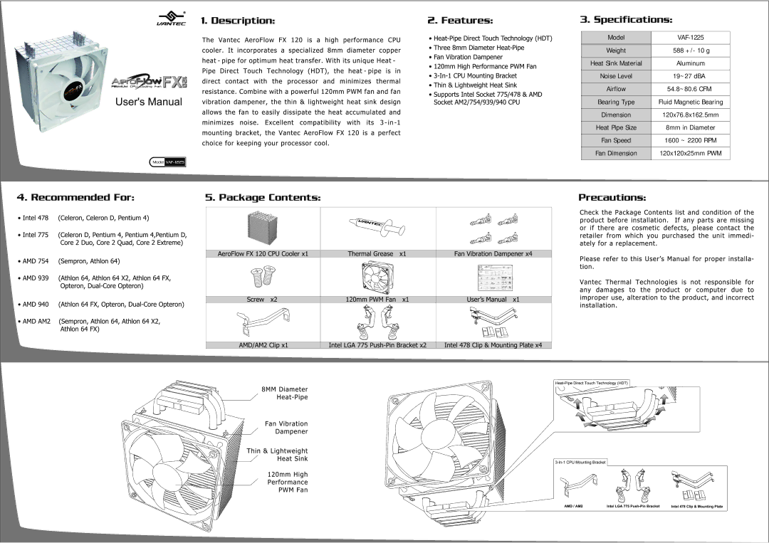 Vantec VAF-1225 manual Model 