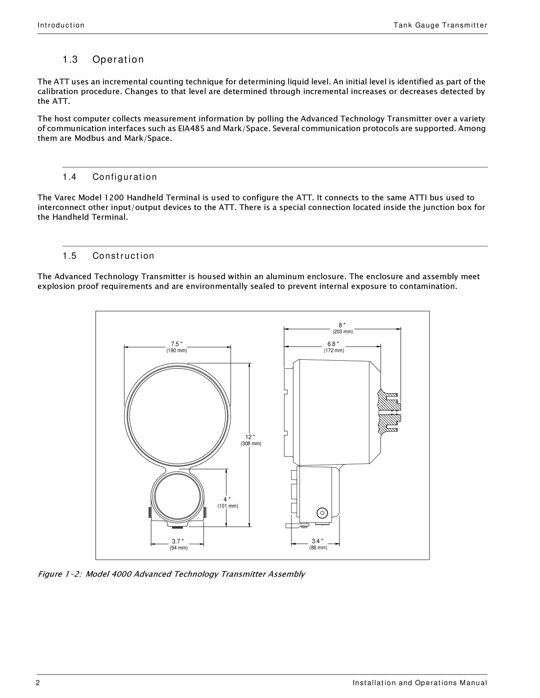 Varec 4000 manual Operation, Configuration, Construction 