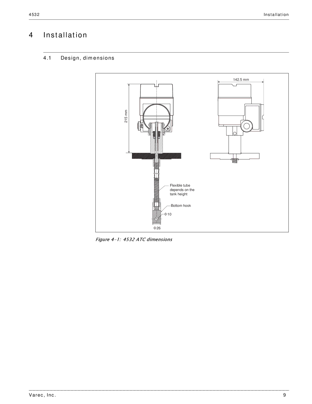 Varec 4532 manual Installation, Design, dimensions 