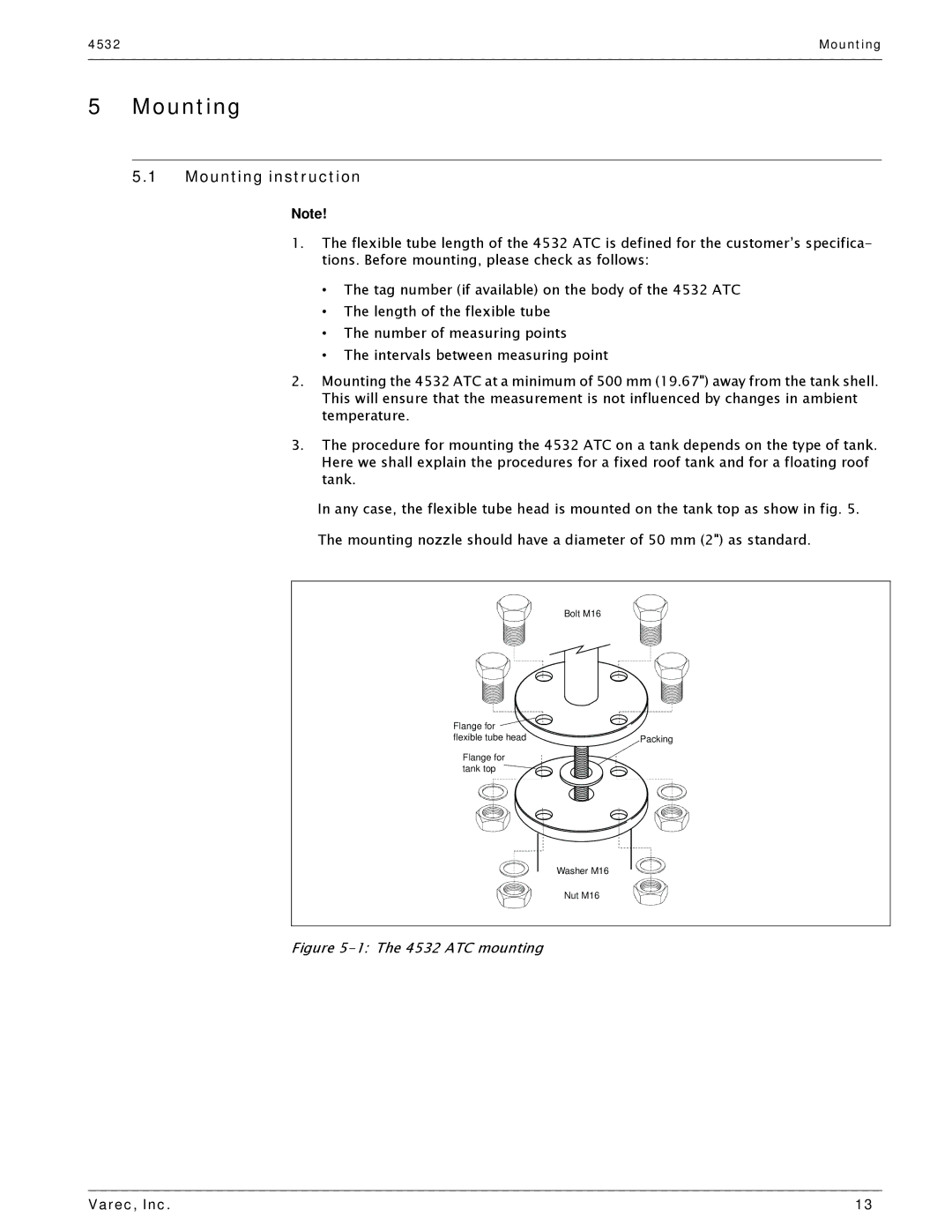 Varec 4532 manual Mounting instruction 